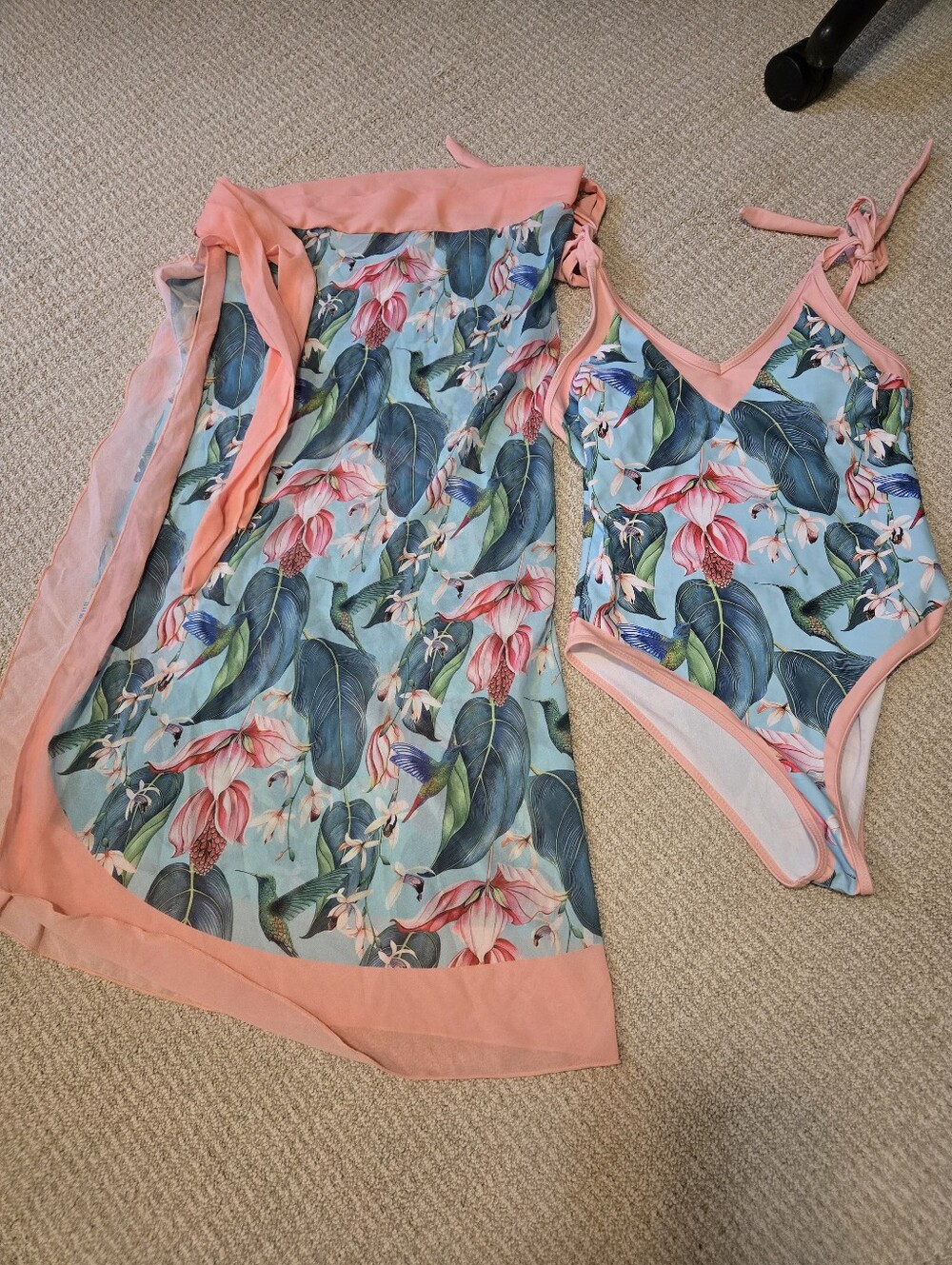 Tropical Floral One-Piece Swimsuit with Matching Cover-Up